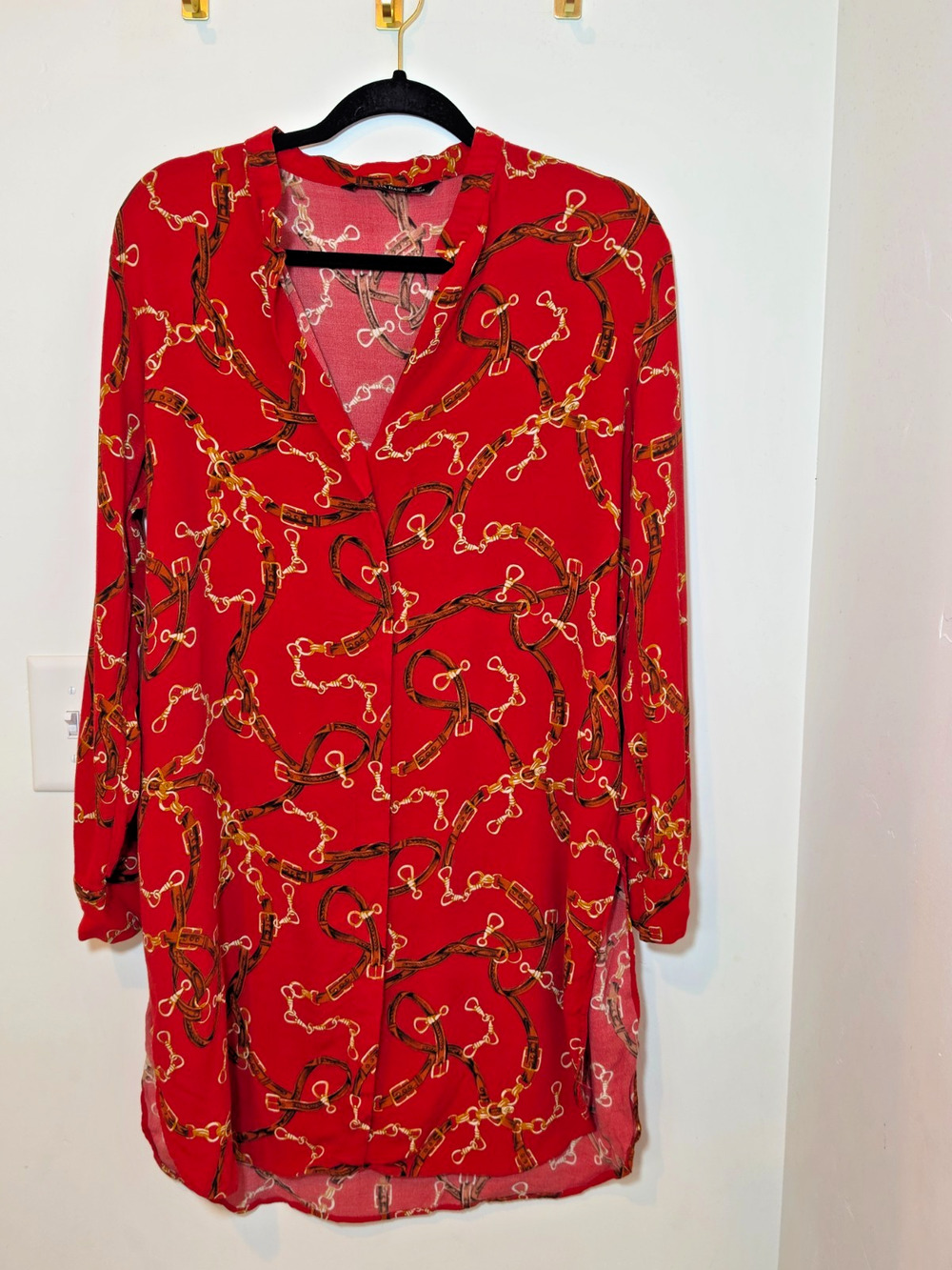 Zara Basic Red Chain Equestrian Tunic Dress Size L Chic Statement Piece